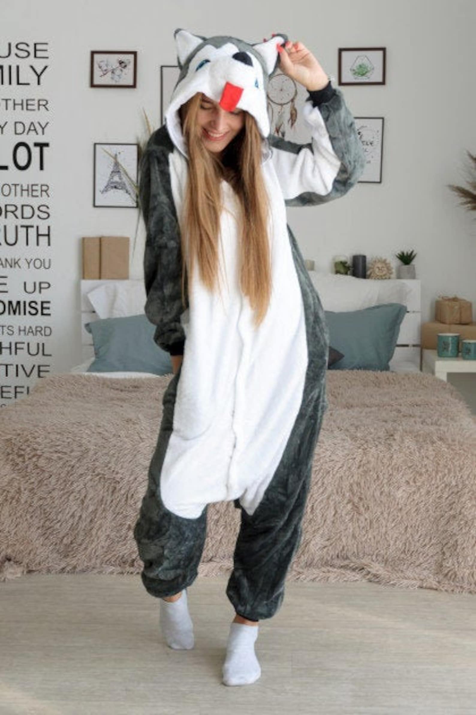 Husky Onesie Kigurumi Winter Pajamas Funny Pajamas Adult Etsy