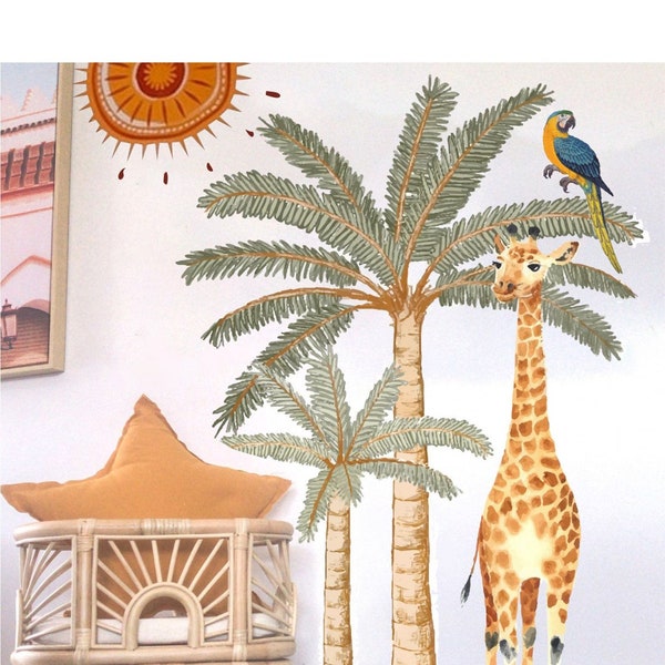 Palmen Wandtattoa, Kinderzimmer Aquarell Tieraufkleber, Giraffe Wandtattoa, Kinderzimmer Wandtattoal, Aquarell Palmen Sticker, Kinderzimmer Geschenk