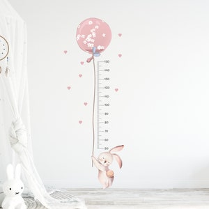 Meisjes Konijn Groeigrafiek, Kwekerij Groeigrafiek, Aquarel Groei grafiek, Konijn Muur Decal, Kid's Groei Grafiek, Groei Grafiek Liniaal