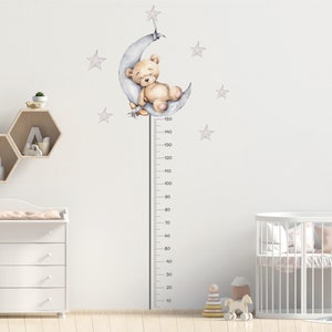 Slaapbeer groei grafiek, kwekerij groei grafiek, aquarel groei grafiek, beer muur sticker, kid's groei grafiek, groei grafiek liniaal,