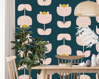 Modern Removable Wallpaper, Scandinavian Wallpaper, Temporary Wallpaper, Minimalistic Wallpaper, Peel and Stick Wallpaper, Floral Wallpaper