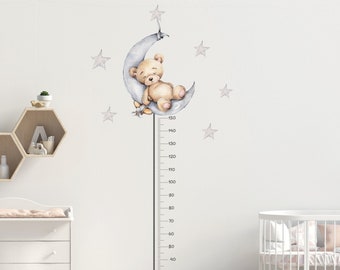 Slaapbeer groei grafiek, kwekerij groei grafiek, aquarel groei grafiek, beer muur sticker, kid's groei grafiek, groei grafiek liniaal,