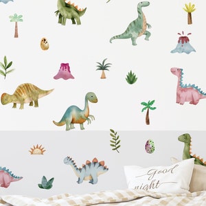 Watercolor Dinosaurs Wall Decal, Boy&#39;s Room Dinosaur Decor, Dinosaur Wall Decal, Dinosaur Wall Art, Peel and Stick, Jurassic Dinosaur Decal