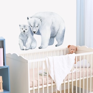 Polar Bear and Cub Wall Decal, Nursery Bear Wall Decal, Kids  Wall Decal, Watercolor Bears Wall Decal, Bear Wall Sticker, Babyshower Gift