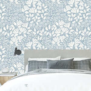 Boho Floral Removable Wallpaper, Peel and Stick Wallpaper, Temporary Wallpaper, Scandinavian Wallpaper, Minimalistic Wallpaper, Wall Decor