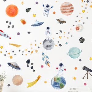 Space Wall Decals,  Removable, Peel and Stick Wall Stickers - Watercolor Planets and Star Decals, Nursery Decor, Kids Decal, Kids Wall Art