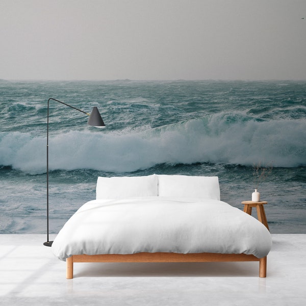 Fond d'écran amovible Sea Wave, fond d'écran Ocean Sea, fond d'écran Coastal Peel Stick, fond d'écran scandinave, fond d'écran Nature, Sea Wall Mural