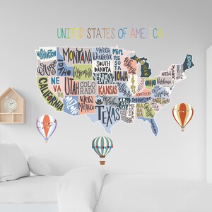 Décalcomanie murale de carte des États-Unis, décalcomanie de carte américaine pour chambre d’enfant, autocollant de carte américaine, décalcomanie murale de chambre d’enfant, décalcomanie de carte d’Amérique de voyage, décalcomanie murale de carte d’Amérique