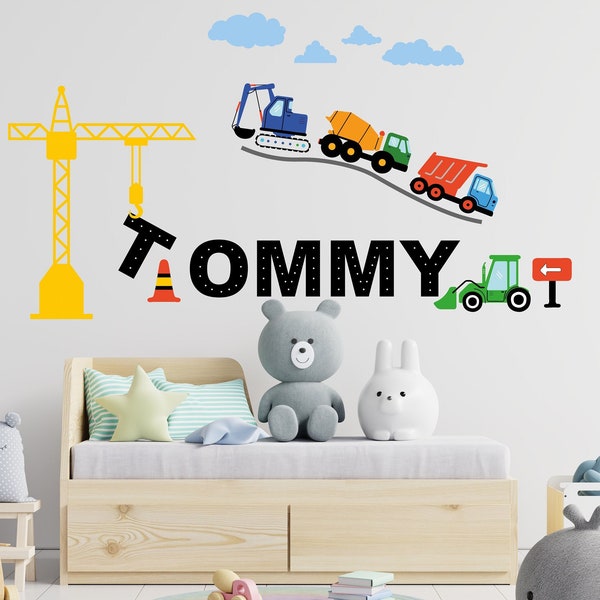 Construction Truck Wall Decal Name Wall Decal Boys Etsy