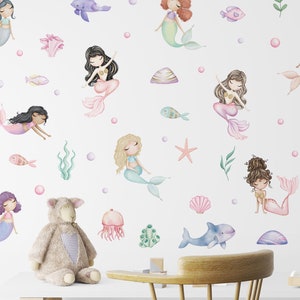 Mermaid Wall Decals for Girl Gifts for Newborn, Sea Animals,  Ocean Animals Nursery Decals, Kids Gifts, Wall Decor, Wall Stickers, New Baby