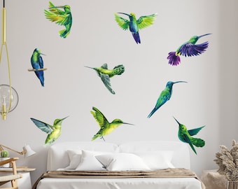 Watercolor Flying Birds Wall Decal, Birds Wall Sticker, Watercolor Birds Decal, Bedroom Wall Decal, Nursery Birds Decal Set