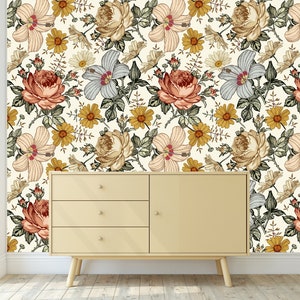 Blumen Schälen und Stick Abnehmbare Tapete, Vintage Blumentapete, Kinderzimmer Tapete, Kinderzimmer Blumen Wandbild, Kinderzimmer Wandkunst