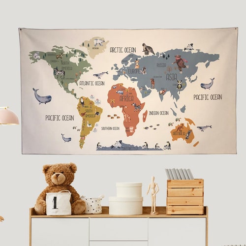 Boho World Map Decal / World Map Wall Sticker / Nursery Wall Etsy