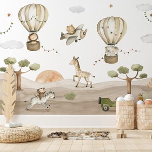 Carta da parati con animali da safari per bambini, carta da parati con animali per bambini, carta da parati rimovibile, carta da parati staccabile e attaccabile, murale con animali per bambini