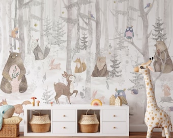 Boho Forest Animal Wallpaper, Kids Woodland Wallpaper, Vivero Wallpaper, Vivero Woodland Wallpaper, Forest Wallpaper, Peel and Stick