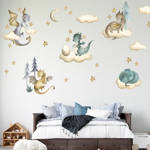 Dragon Wall Decal, Nursery Wall Decal, Watercolor Animals Wall Sticker ...