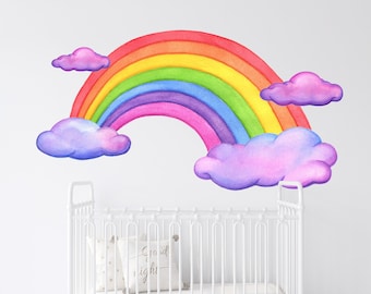 Aquarell Regenbogen und Wolken Wandtattoo, Regenbogen Wandtattoo, Kinderzimmer Wandtattoo, Kinderzimmer Aufkleber, Regenbogen Aufkleber