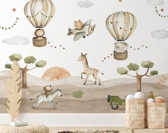 Kids Safari Animals Wallpaper, Nursery Animals Wallpaper, Removable Wallpaper, Peel and Stick Wallpaper, Children's Animals Wall Mural