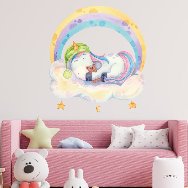 Watercolor Rainbow Unicorn Wall Decal, Unicorn Wall Decal, Girls Room Unicorn Sticker, Unicorn Wall Sticker, Rainbow Wall Decal, Unicorn