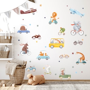 Naklejki ścienne Retro Cars Animal, Naklejki ścienne do pokoju chłopców Cars, Naklejki ścienne do pokoju dziecięcego Animal, Naklejki ścienne Jungle, Naklejki ścienne do pokoju dziecięcego, Naklejki ścienne z samochodami