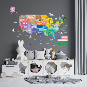 USA City Name Wall Decal, Kids Map Wall Decal, Nursery Map Wall Sticker, Travel America Map Decal, Kid Room Map Decal, Map Wall Art image 3