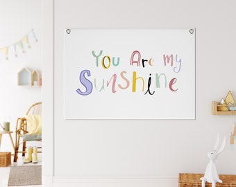 Sie sind mein Sonnenschein Leinwand Banner, Mädchen Zimmer Zitate Banner, Kinderzimmer Wandbehang, Kinderzimmer Banner, Boho Wandbehang