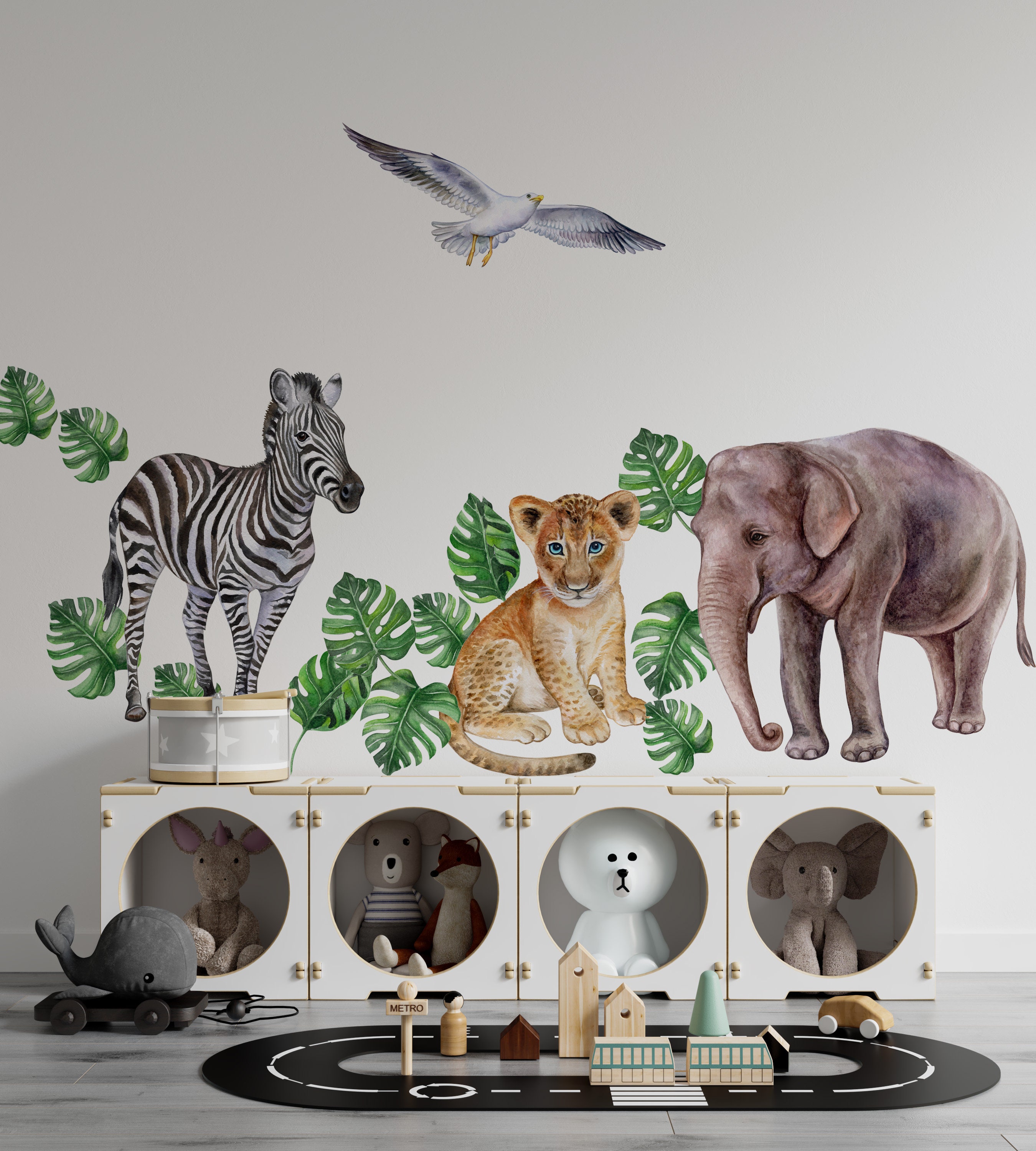 Big Jungle Wall Decal, Nursery Jungle Animals Wall Mural, Peel and ...