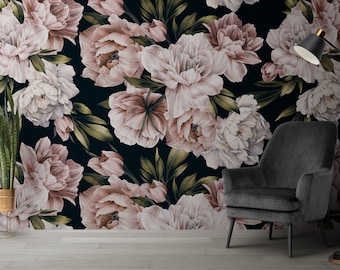 Dark Floral Wallpaper, Peel and Stick, Dutch Floral Wall Mural, Removable Wallpaper, Flower Wall Mural, Peel and Stick, Flower Wallpaper