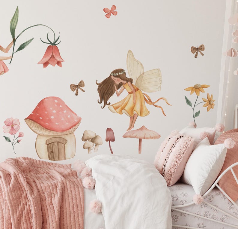 Watercolor Fairies Wall Decal, Fairytale and Butterfly Wall Decal ...