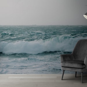 Sea Wave Removable Wallpaper, Ocean Sea Wallpaper, Coastal Peel Stick Wallpaper, Scandinavian Wallpaper, Nature Wallpaper, Sea Wall Mural image 3