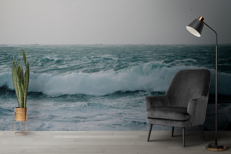 Sea Wave Removable Wallpaper, Ocean Sea Wallpaper, Coastal Peel Stick Wallpaper, Scandinavian Wallpaper, Nature Wallpaper, Sea Wall Mural image 3