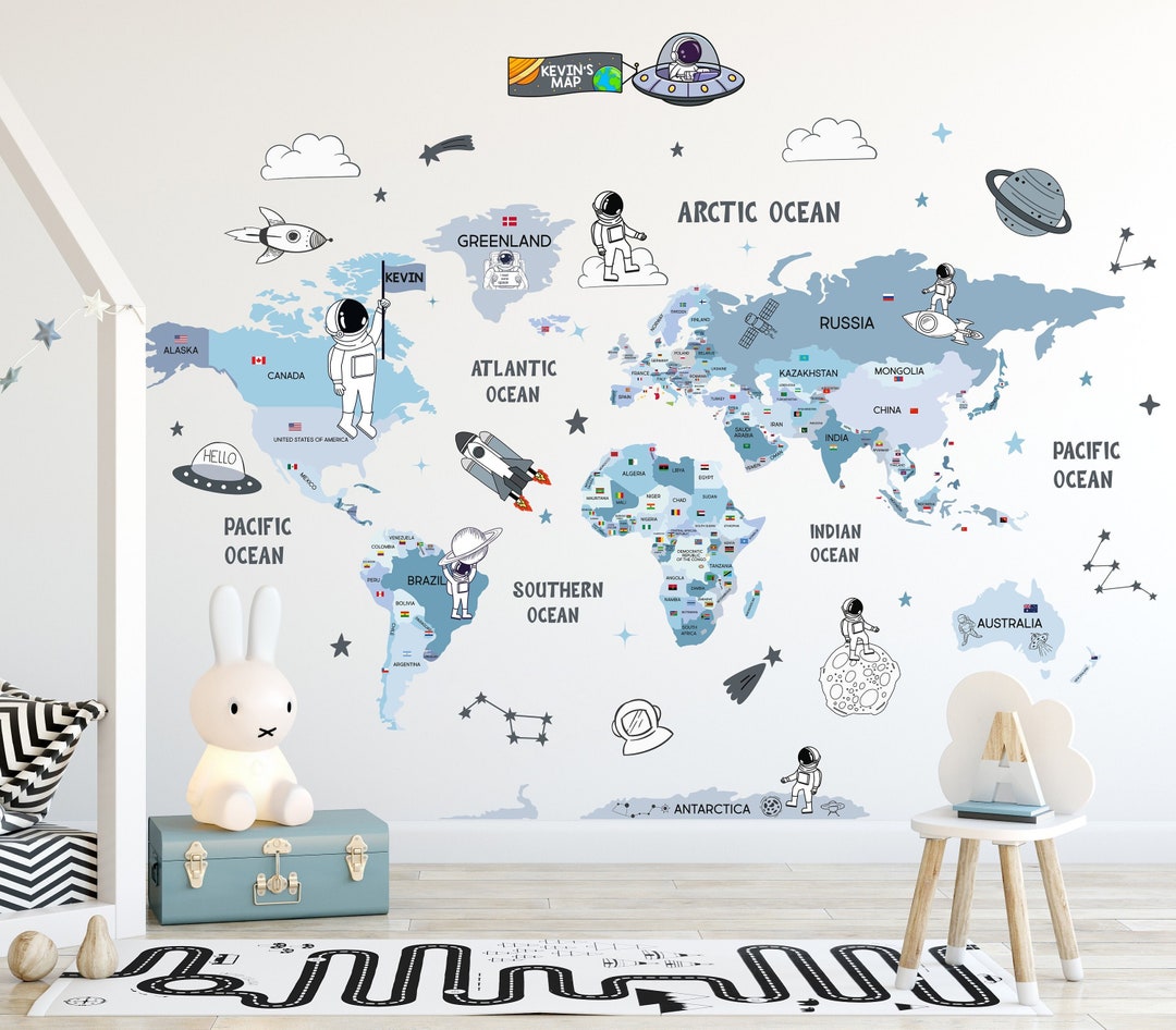 Space World Map Decal, Boys Room Map Decal, Nursery Map Decal, Toddler