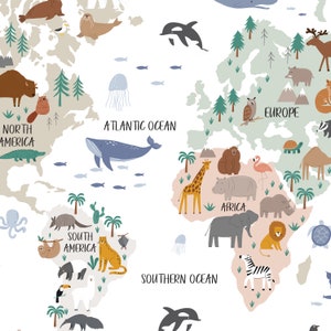 Animal World Map Decal, Peel and Stick Map Decal, World Map Wall Mural, Children World Map Sticker, Nursery Wall Decal, Nursery Map Sticker image 4