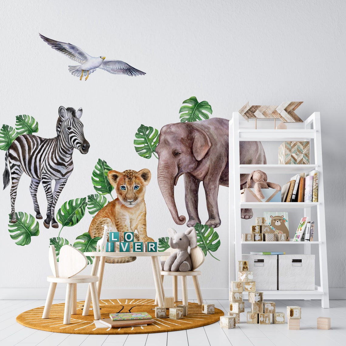 Big Jungle Wall Decal, Nursery Jungle Animals Wall Mural, Peel and ...