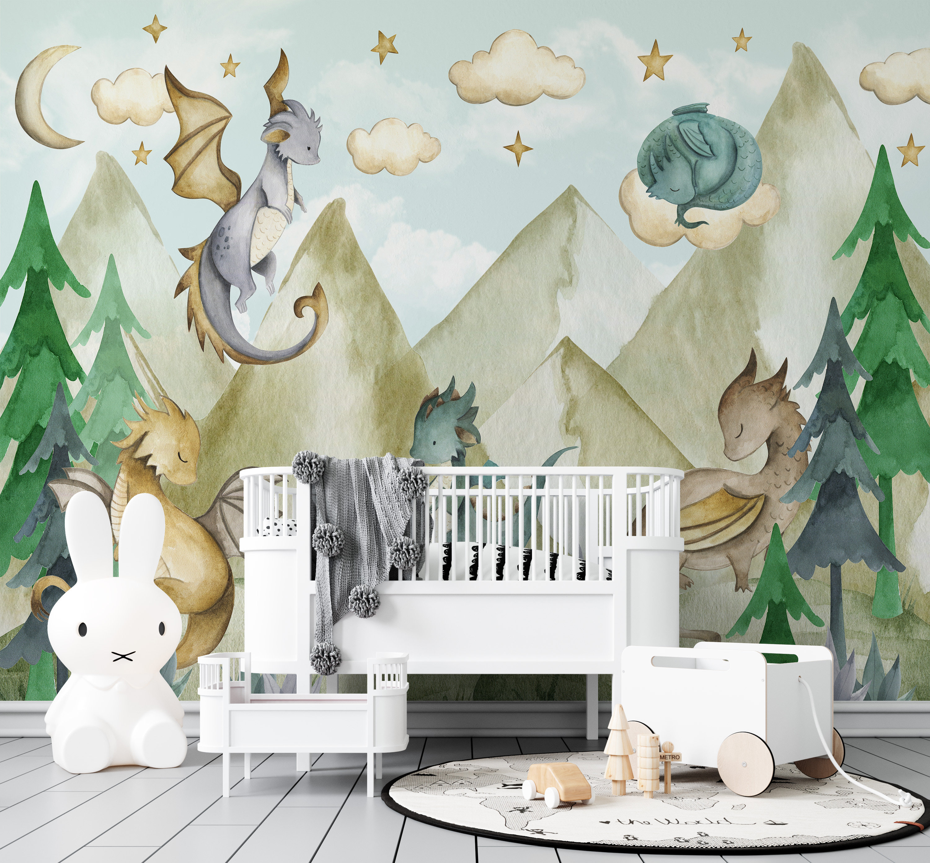 Watercolor Dragon Wallpaper, Nursery Dragon Wall Mural, Removable ...