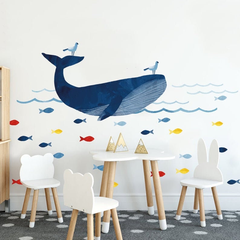 Blue Whale Wall Decal Nursery Wall Decal Kid Room Wall Etsy