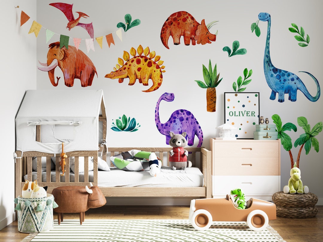 Watercolor Dinosaurs Wall Decal, Boys Dino Wall Decal, Dinosaurs Wall ...
