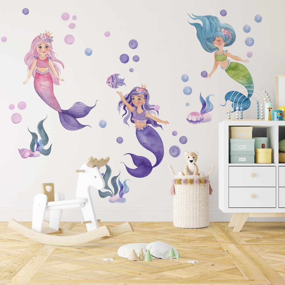 Mermaid Wall Decal, Nursery Wall Decal, Girls Room Mermaid Wall Decal ...