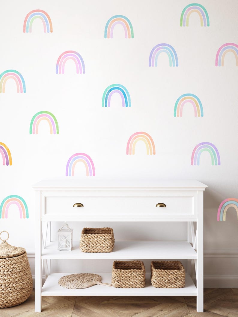 Watercolor Rainbow Wall Decals, Rainbow Nursery Decor, Rainbow Wall ...