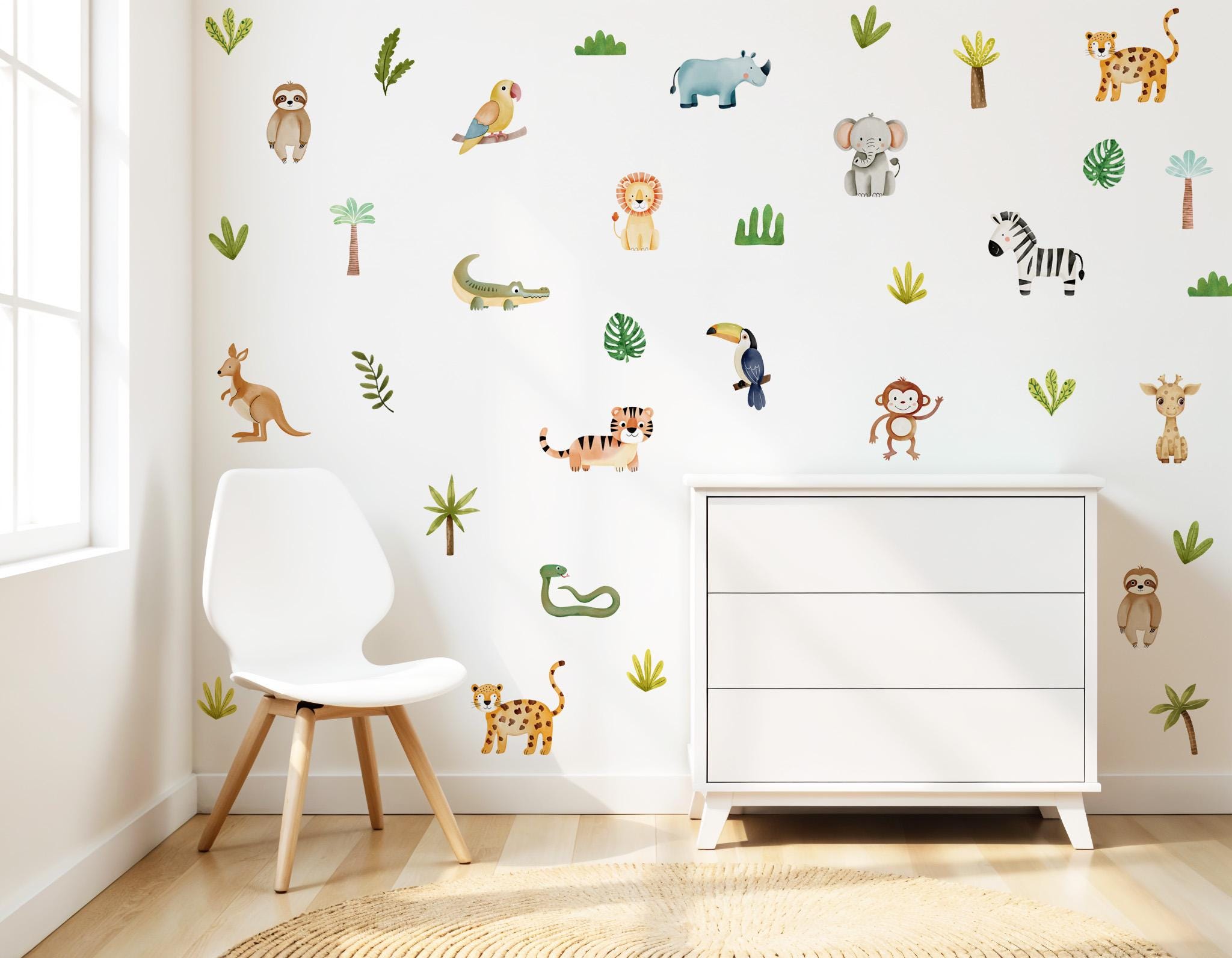 Safari Animals Jungle Kids Wall Decal, Nursery Jungle Sticker, Safari ...