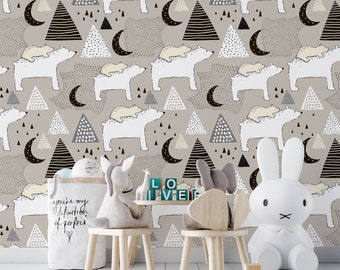 Papel pintado extraíble con osos, papel pintado con osos para habitación de bebé, papel pintado despegable y adhesivo, mural de pared con osos y ositos de peluche, papel pintado para habitación de bebé, mural para habitación de bebé