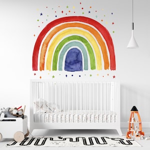 Watercolor Rainbow Wall Decal, Hand drawn Rainbow Sticker, Nursery Rainbow Decal, Colorful Rainbow Sticker, Kid Room Wall Decal