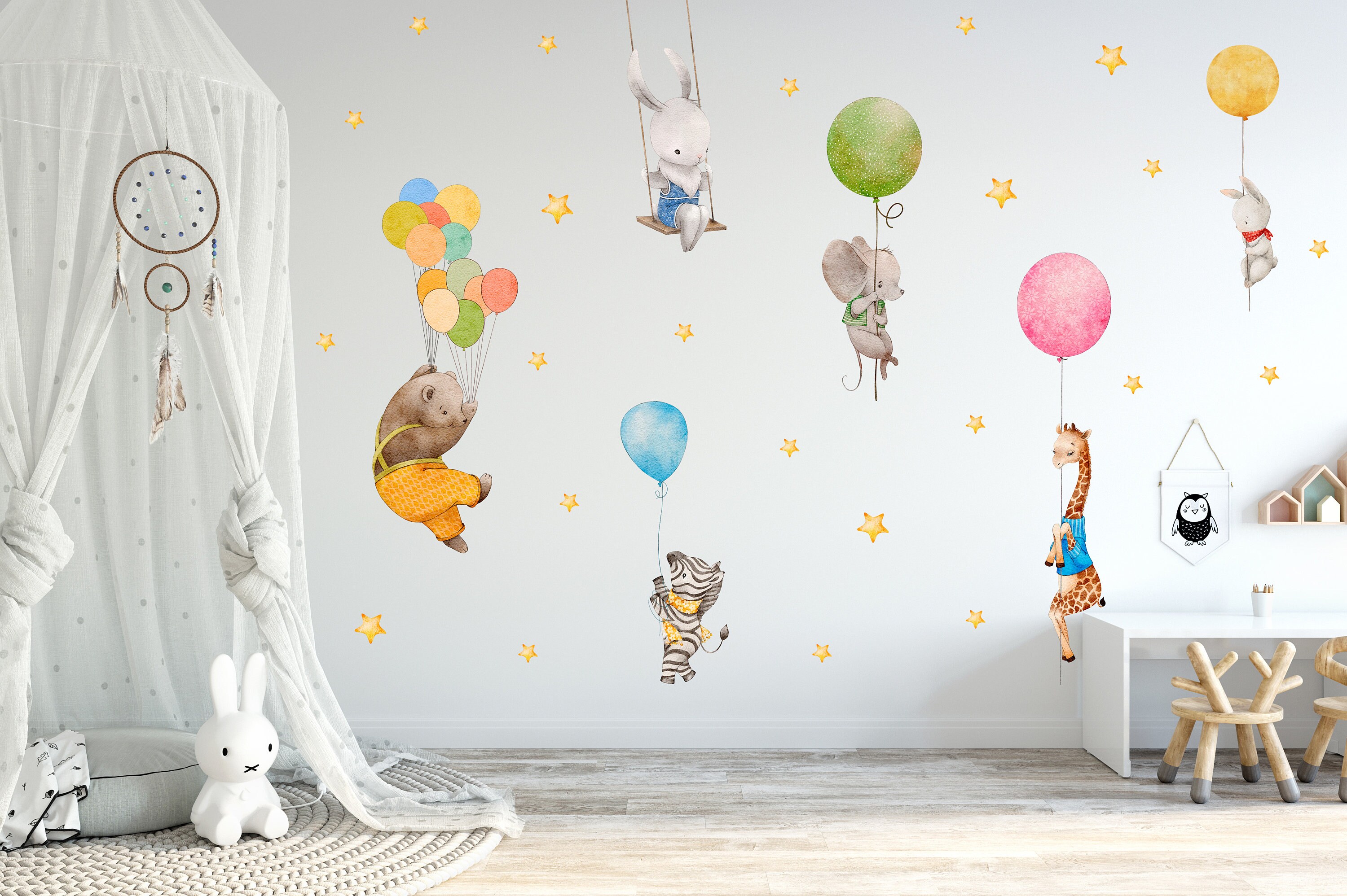 Watercolor Flying Jungle Animals Sticker, Nursery Jungle Wall Decal ...
