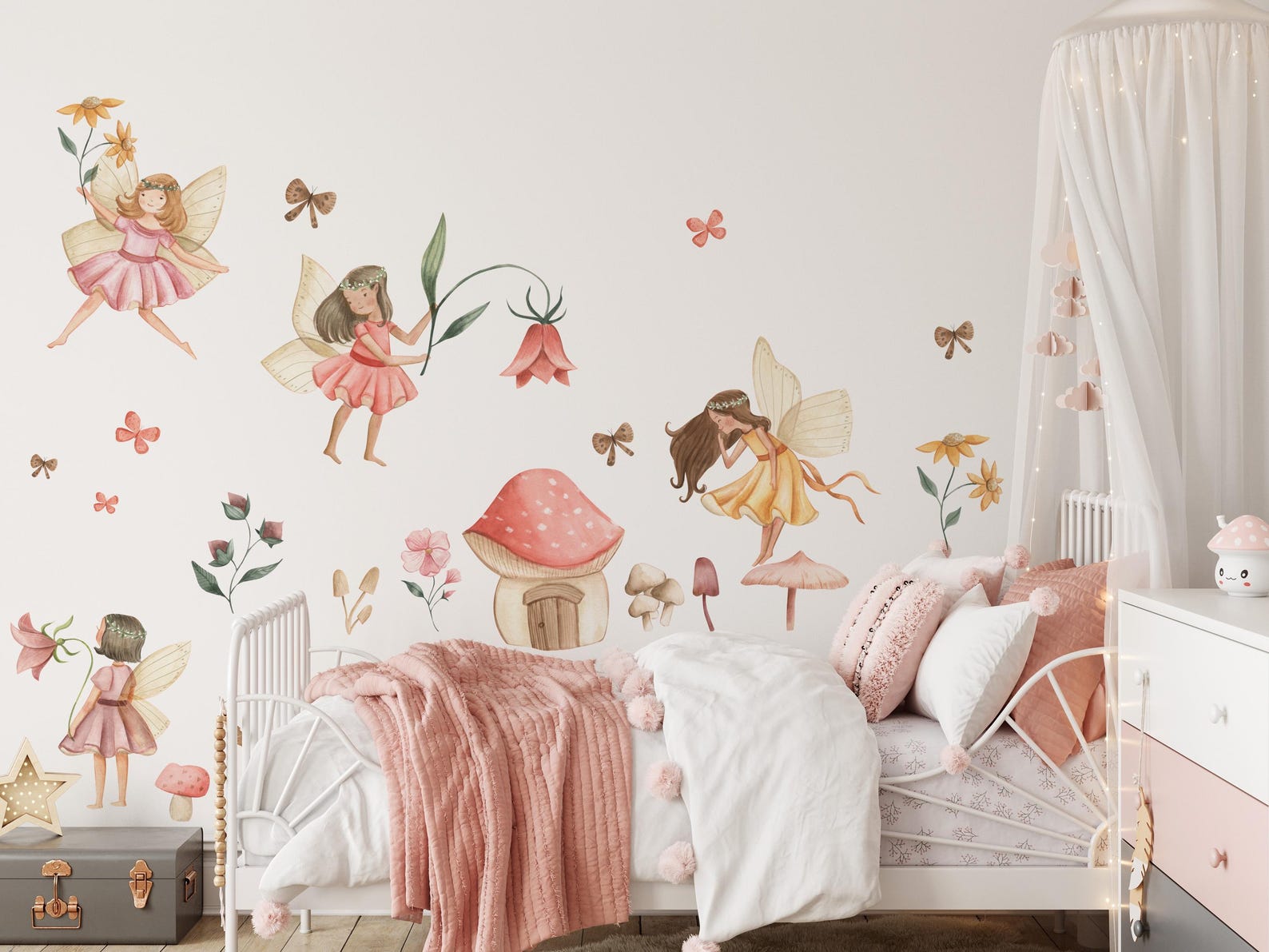 Watercolor Fairies Wall Decal, Fairytale and Butterfly Wall Decal ...