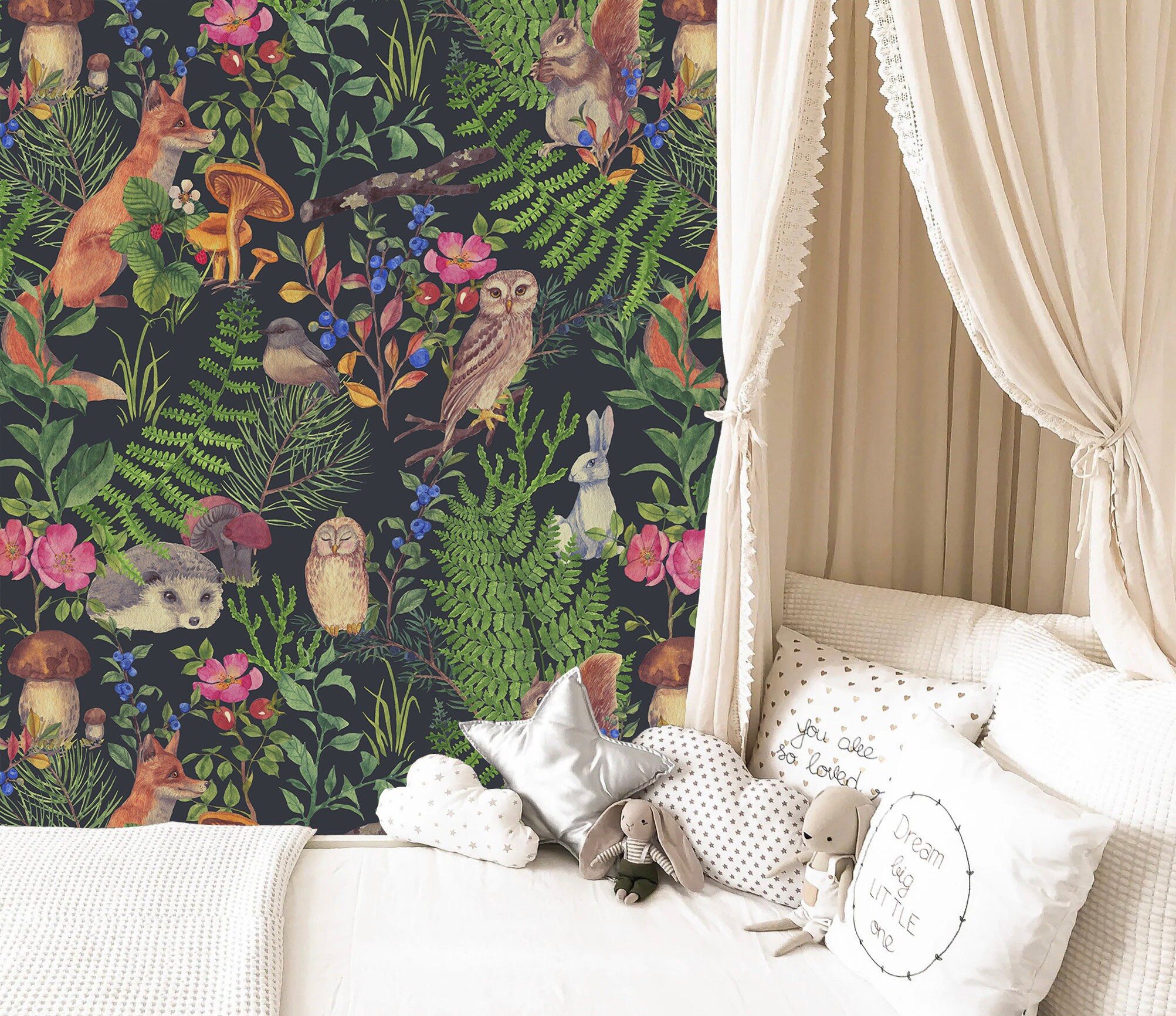 Forest Animals Removable Wallpaper Cute Animals Peel & Stick Etsy