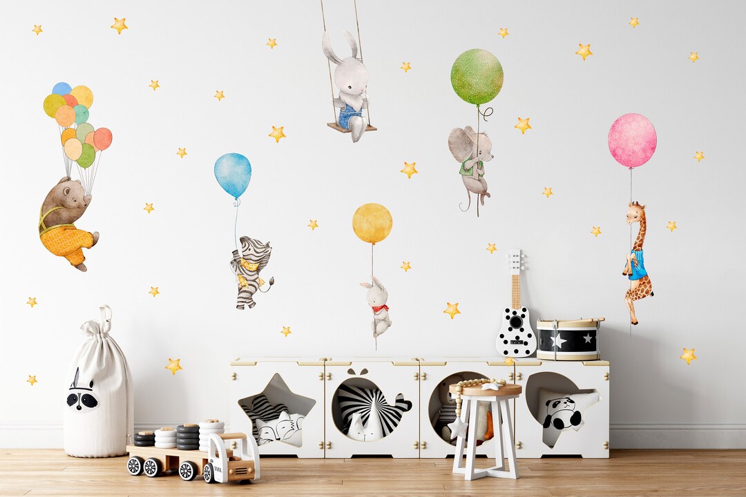 Watercolor Flying Jungle Animals Sticker, Nursery Jungle Wall Decal ...