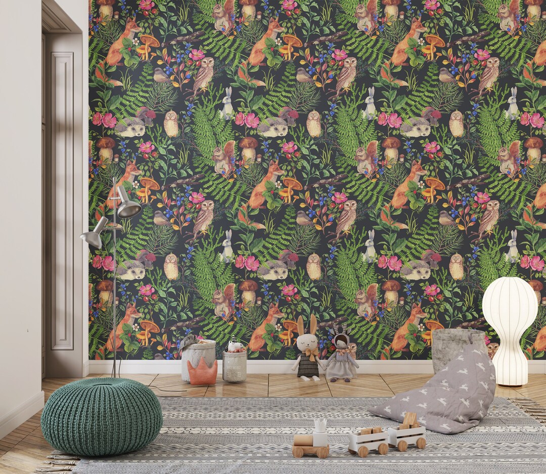 Forest Animals Removable Wallpaper Cute Animals Peel & Stick Etsy
