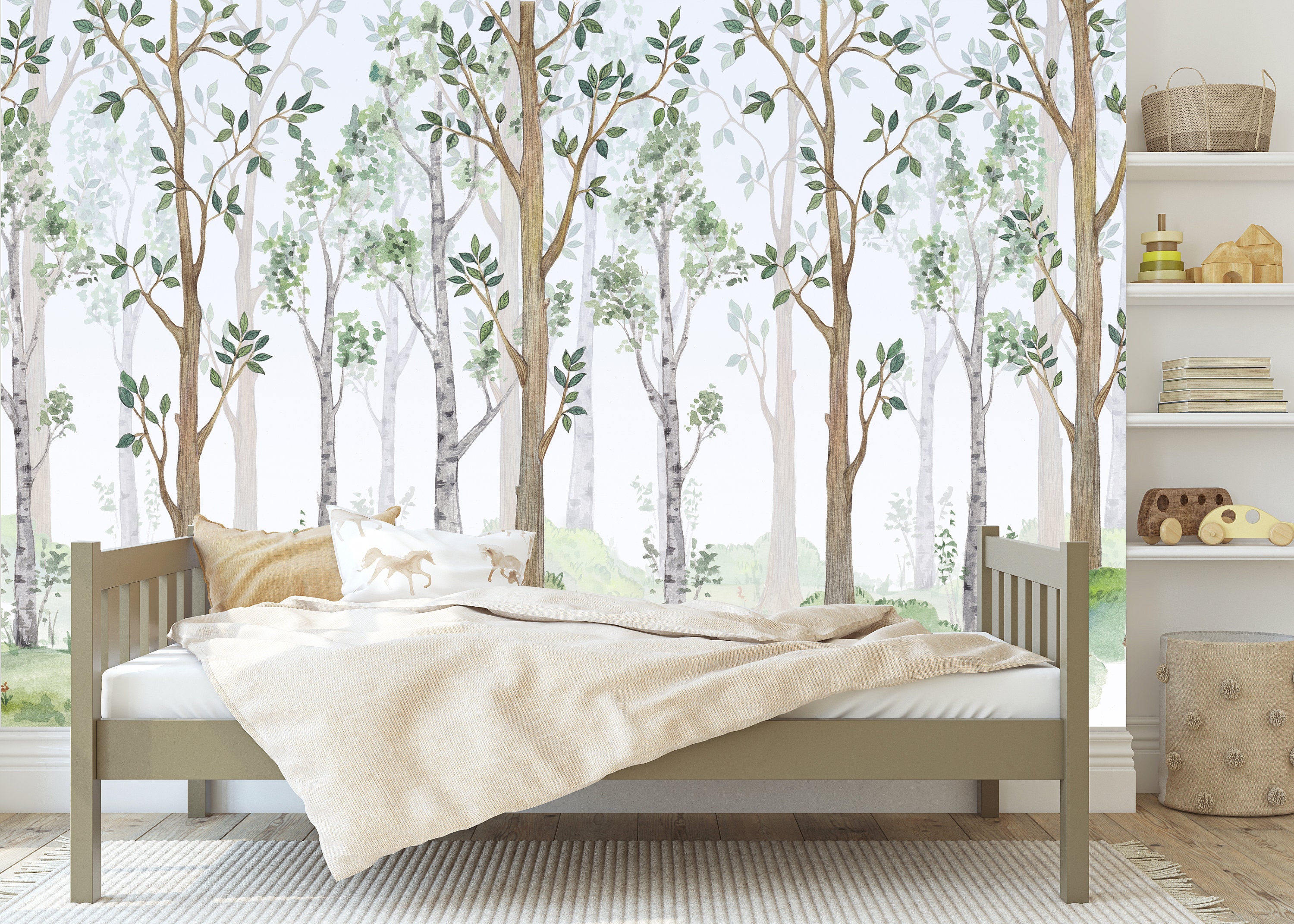 Removable Woodland Birch Wallpaper Peel and Stick Wallpaper Etsy