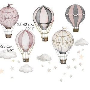 Retro Pink Hot Air Balloon Wall Decal, Nursery Hot Air Balloon Wall Decal, Nursery Wall Decal, Watercolor Hot Air Balloon Decal, Babyshower