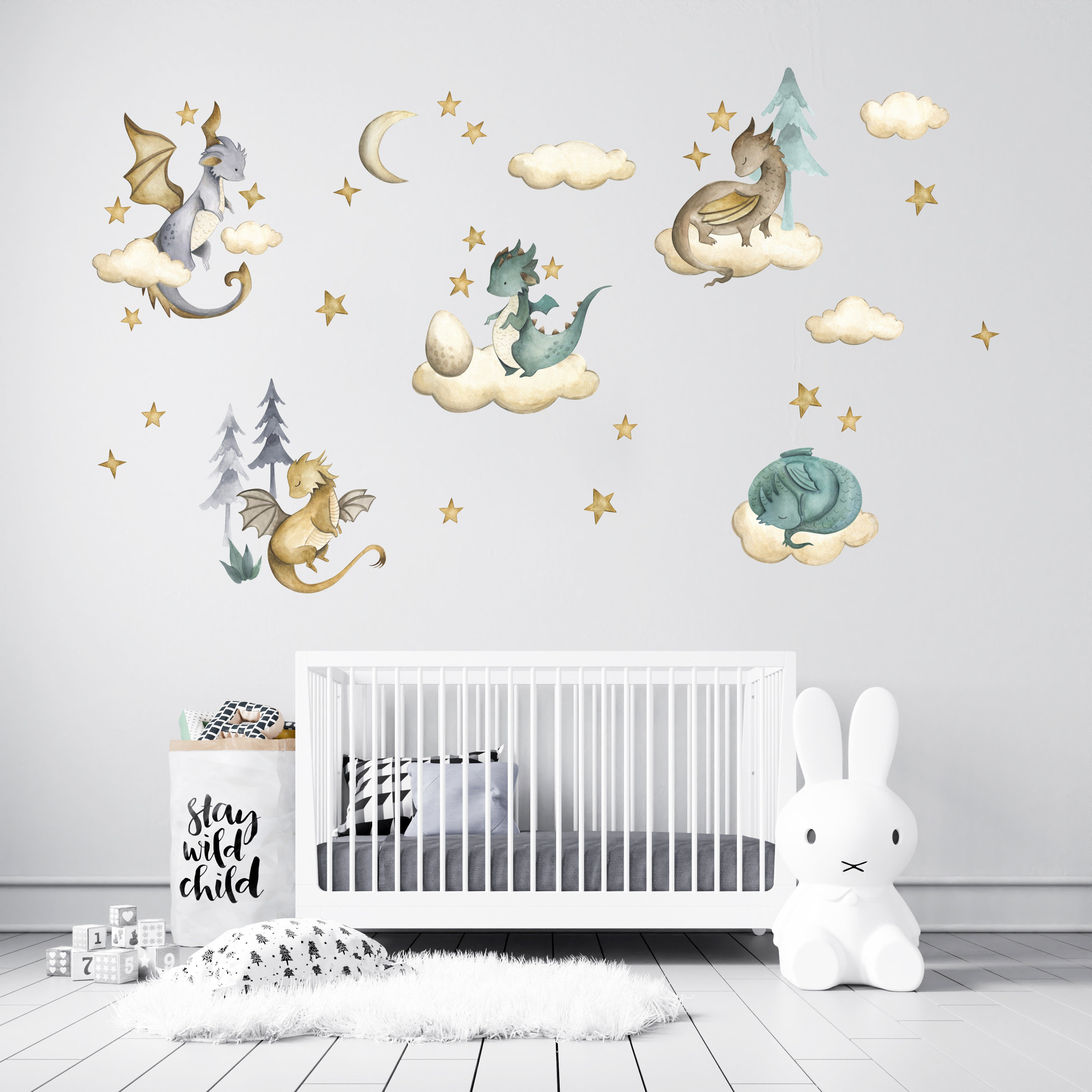 Dragon Wall Decal, Nursery Wall Decal, Watercolor Animals Wall Sticker ...